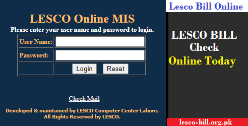 www lesco gov pk MIS Default asp LESCO MIS